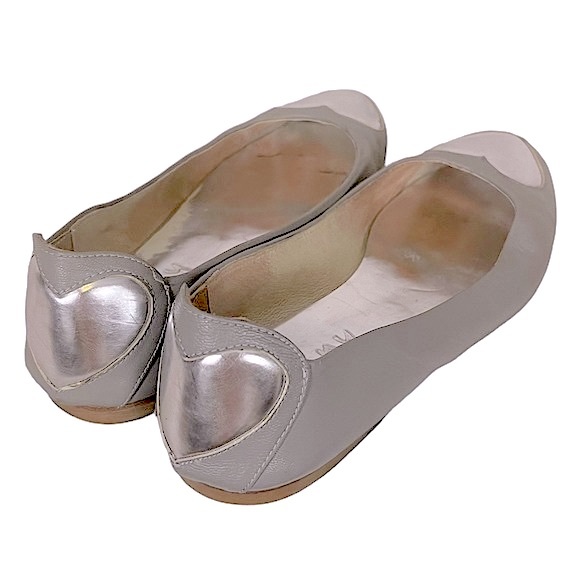 FSNY French Sole Grey Silver Patent Leather Heart Slip On Ballet Flats - Picture 7 of 12